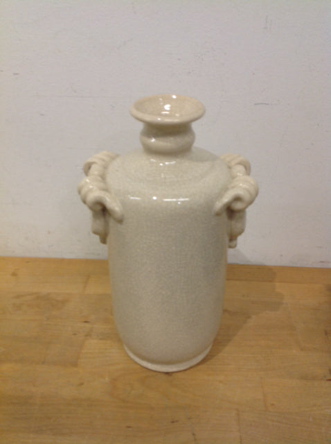 Vase- 11" Cream Ceramic Crackle