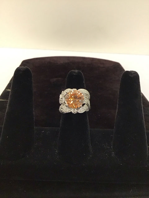 Silver Ring w/Orange Faceted Stone
