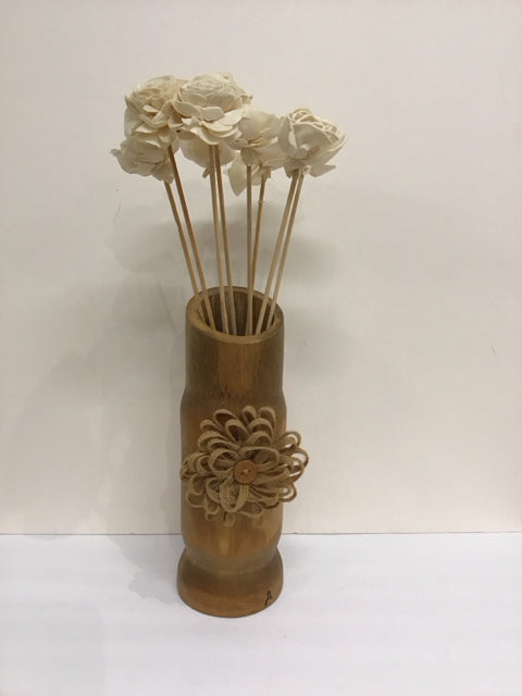 14" Bamboo Wooden Vase w/Paper Flowers