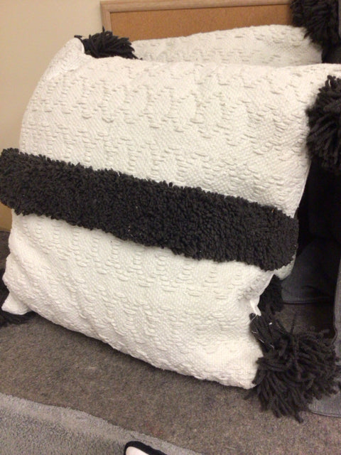 Black & White Fabric Pillow W/Tassels
