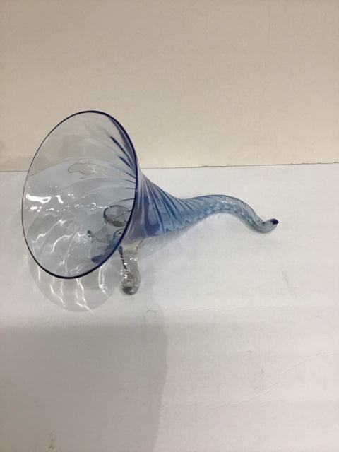 12" Blue Art Glass Cornucopia