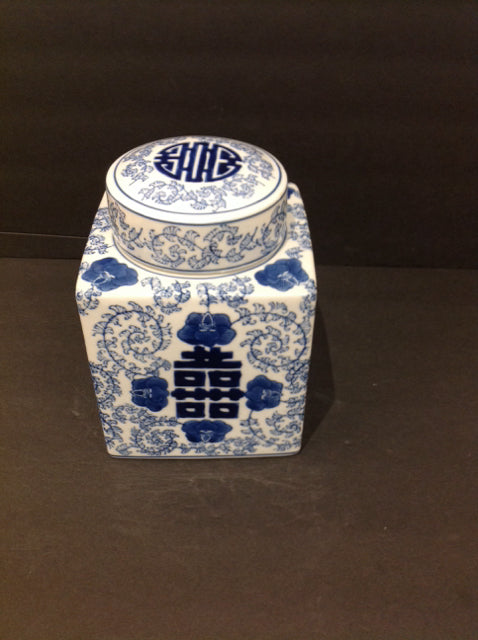 9" Blue/White Painted Ceramic Urn