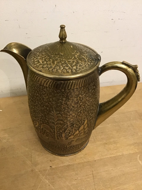 11" Vintage Gold Hammered Metal Pitcher