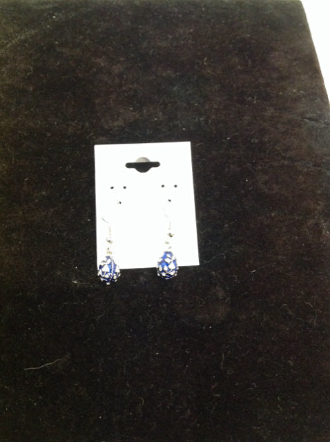 Blue Enamel w/Rhinestone Dangling Earrings