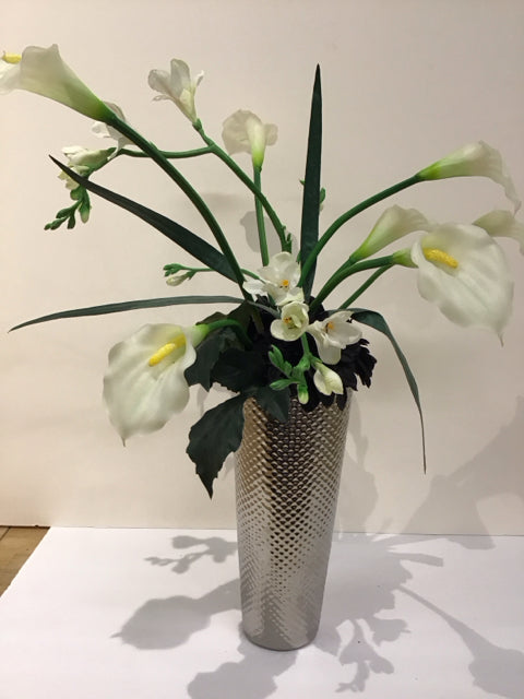 Calla Lily w/Dimpled Metal Vase
