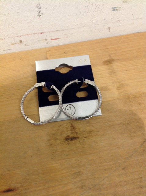 Tiffany Style In/Out Hoops w Stones Silver