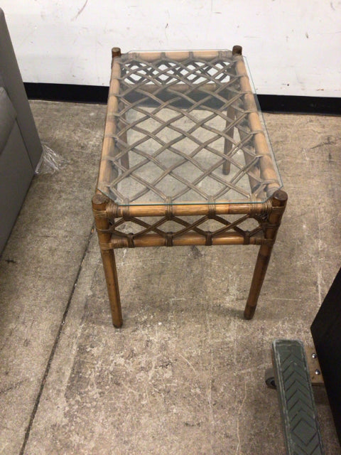Pier 1 Bamboo Glass Top End Table