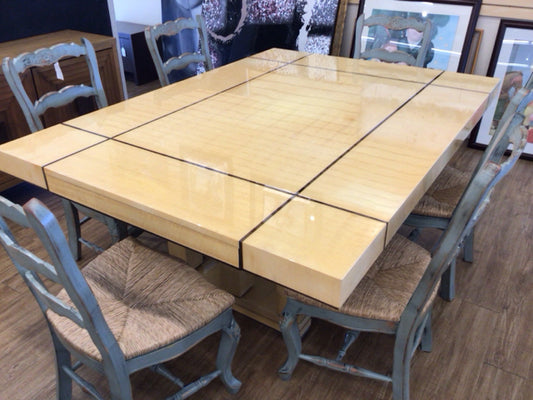 AS-IS Custom Lacqured Pedestal Dining Table(Fading In Center & Leaves)