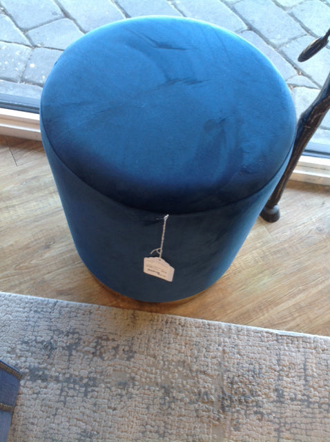 Tov Blue Velvet W/Gold Trim Ottoman