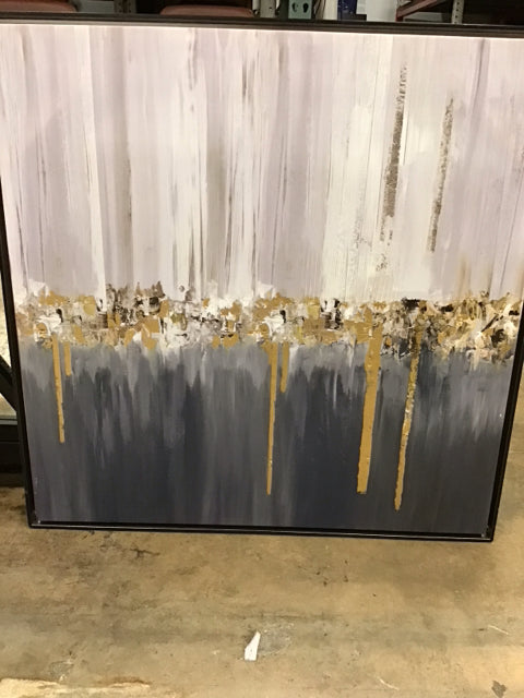 36" Sq. Textured Abstract Gold Gray Print