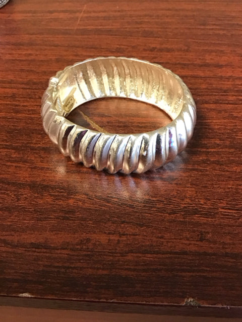 Silvertone Wavy Ribbed Cuff Bracelet