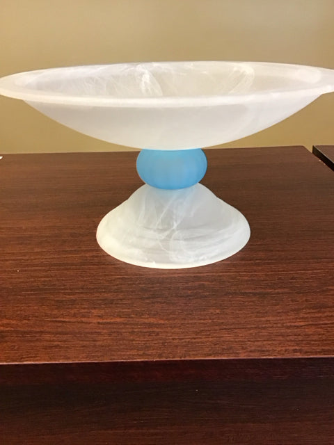 6"x12" Lt. Blue Footed Frosted Swirl Glass Bowl