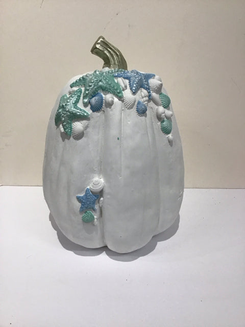 16" White Ceramic Pumpkin w/Sea Life