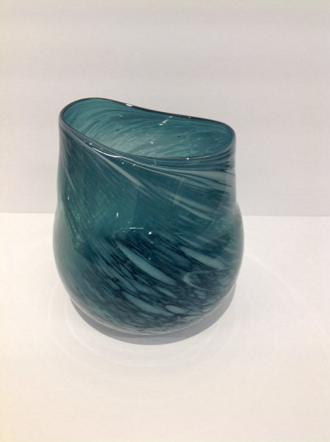 6" Art Deco Blue/White Abstract Glass Vase