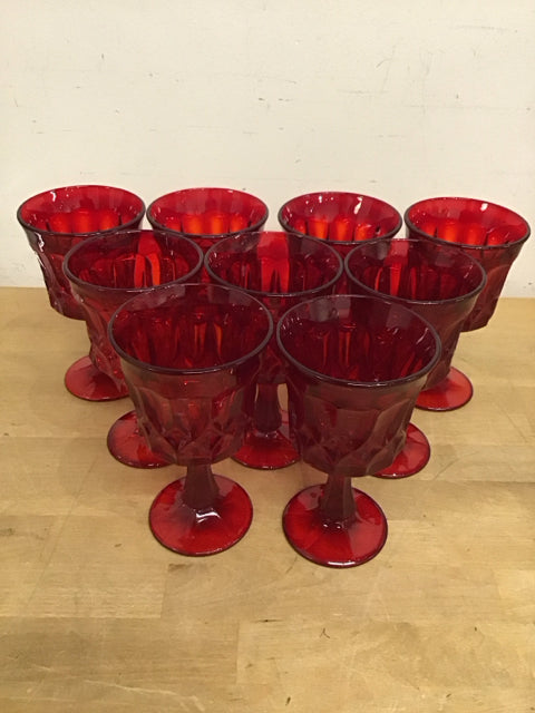 Set Of 9 Noritake Perspective Ruby Glass Wine Goblets