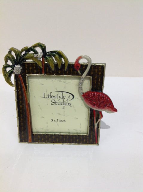3x3 Jeweled Flamingo & Enamel Picture Frame