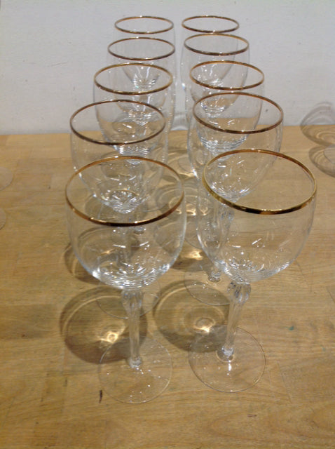 Set Of 10 Lenox Gold Rim Wine Glasses