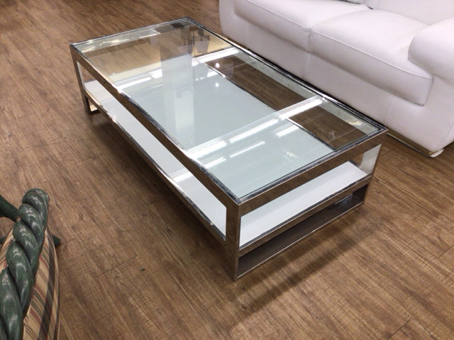 Chrome & White Lacqured Glass Top Coffee Table