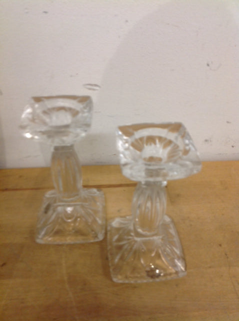 Candle Holders - 5" Pair Of Glass