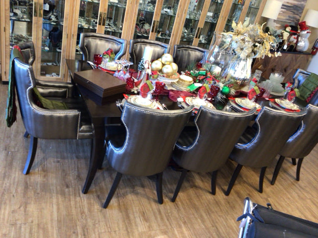 9' X 48" Custom Dark Espresso Wood Tapered Leg Dining Table W/10 Chairs/Pads