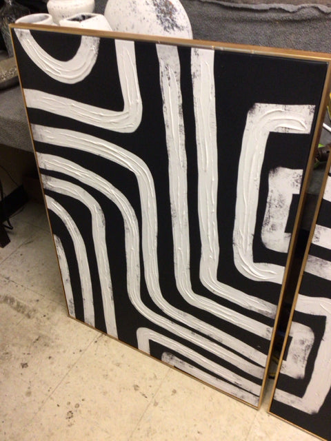 30" X 40 1/2" Gold Framed Black & White Abstract Print On Canvas