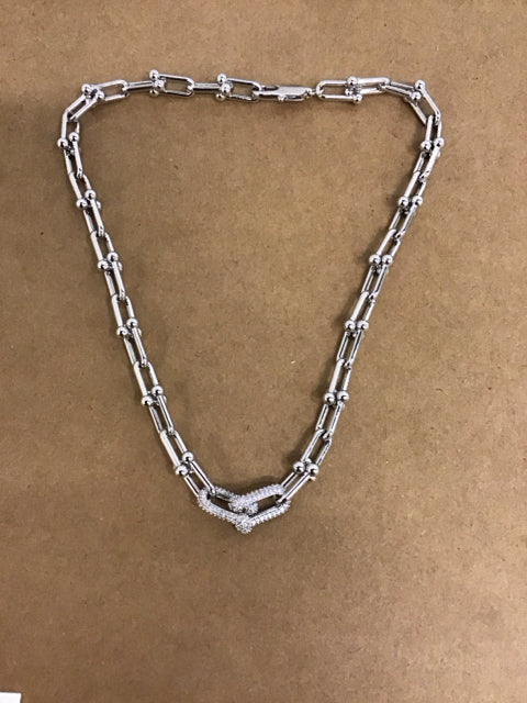 Tiffany Like 18" Neck With Paive Front Silvertone Necklace