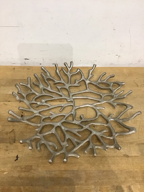16" Silver Metal Coral Reef Bowl/Tray