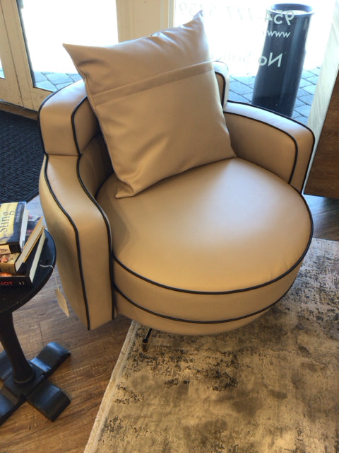Beige Gold Base Leather Arm Chair