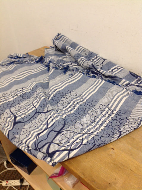 Blue/White Woven Tree of Life Throw