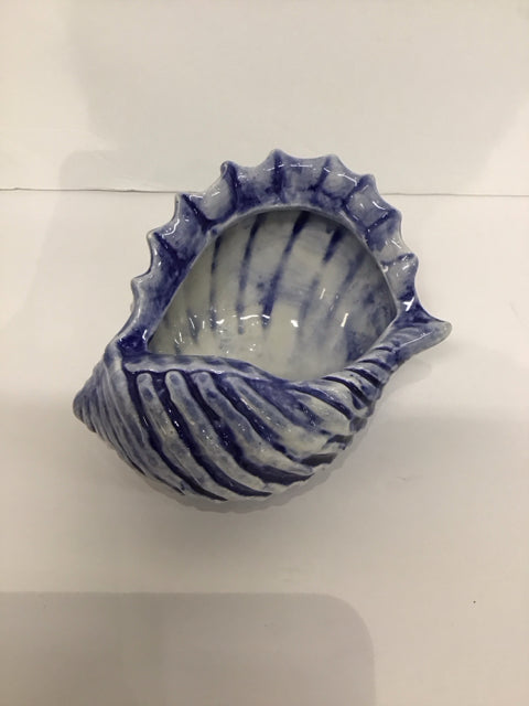 Blue/White Painted Conch Shell Bowl