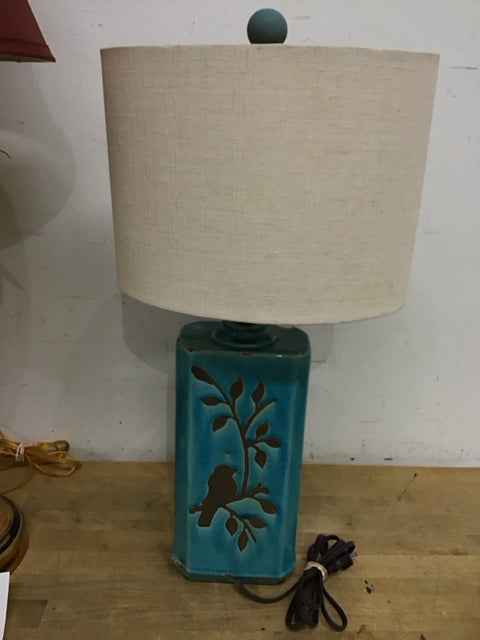 AS IS 24" Ceramic Aqua/Brown Bird Lamp