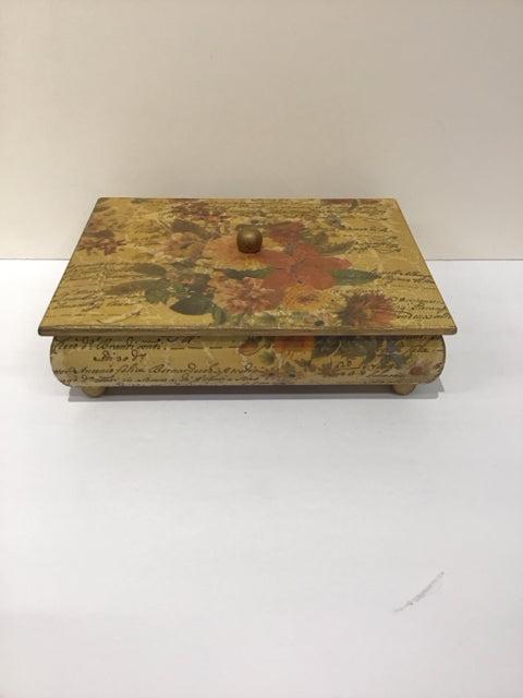 9x7 Footed Yellow Wood Box w/Floral Design