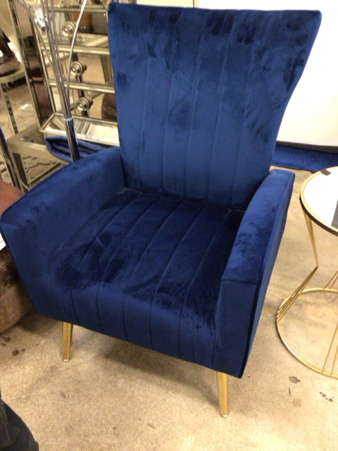Blue Velvet Arm Chair W/Gold Legs