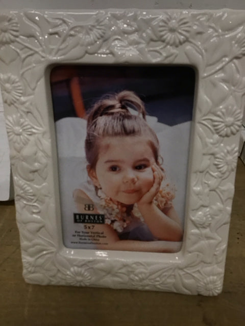 5"x7" White Floral Ceramic Photo Frame