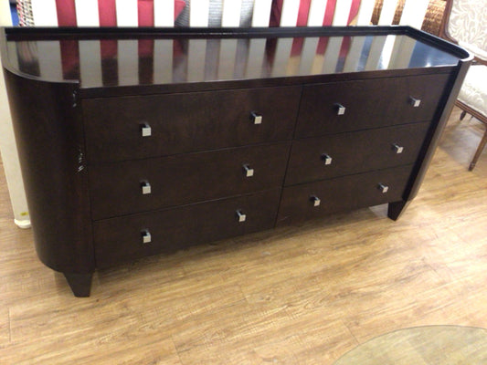 AS-IS Century Dark Wood Six Drawer Dresser(Chips/Scratches)