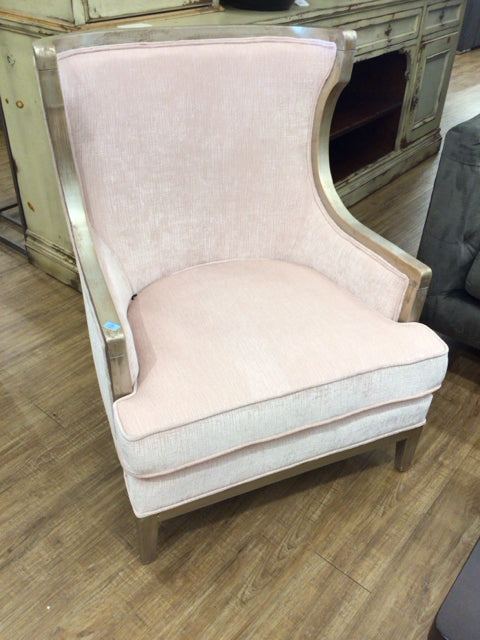 Gold Leaf Wood Framed Salmon Fabric Arm Chair