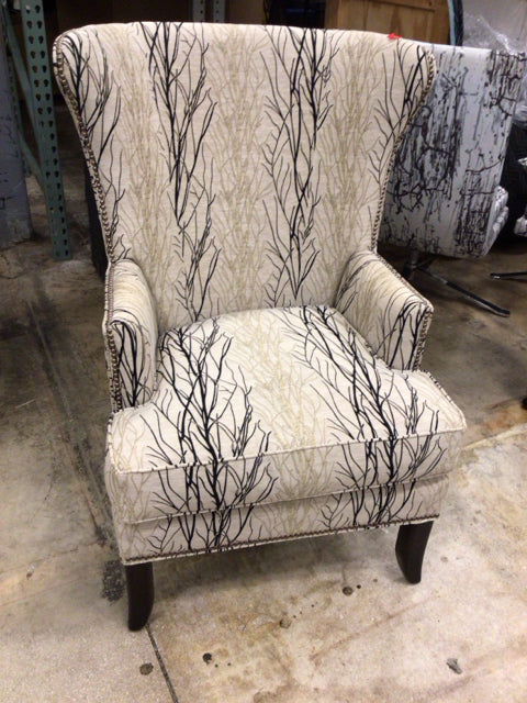 Fairfield Custom Branch Pattern Fabric Wing Chair W/Nailheads