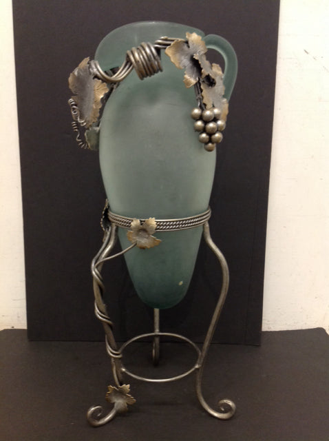 24" Frosted Glass Pitcher w/Wrought Iron Stand