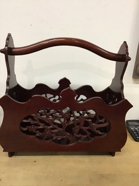 19"x18" Cherry Wood Magazine Holder
