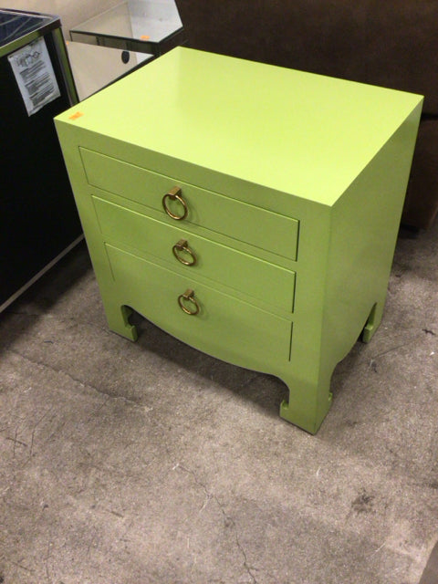 26" X 18 1/8" Lime Green Painted Three Drawer Nightstand