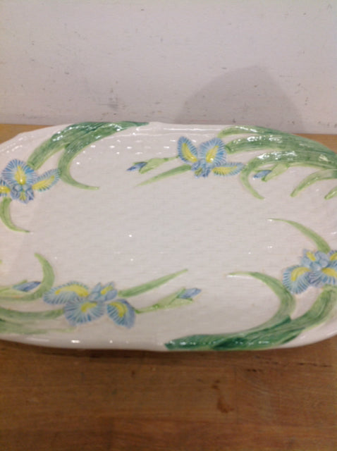 Tray- 20" Ceramic White & Green Floral