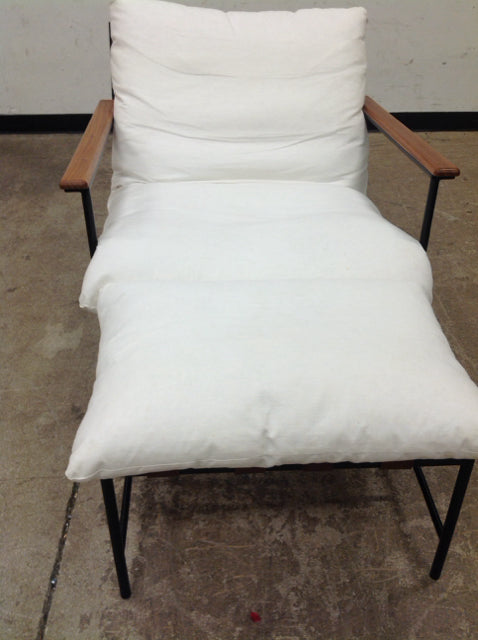 Chair& Ottoman Denver Modern White Linen & Metal