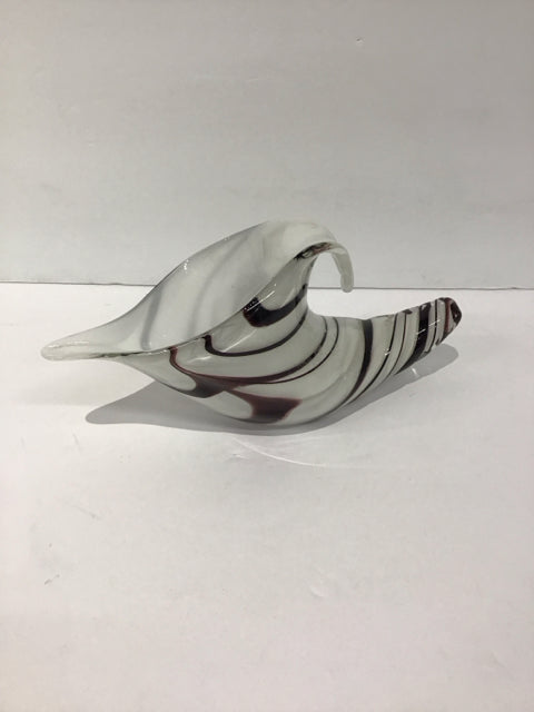 10" Art Glass White/Brown Shell
