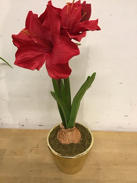 16"/Faux Amaryllis Potted Flower