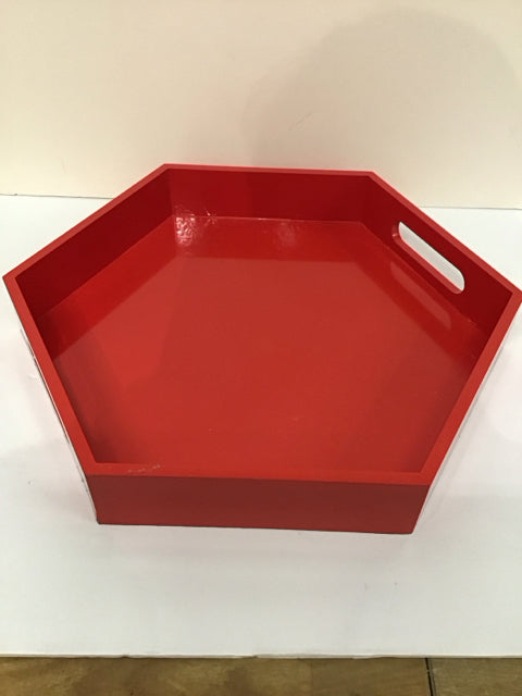 14" Red Lacquer Hexagonal Tray