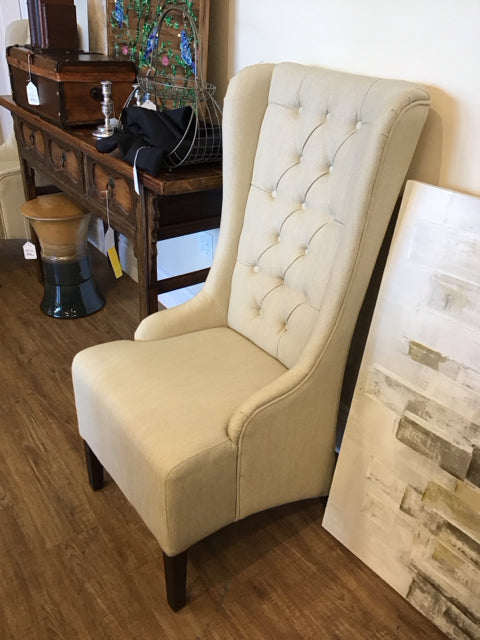 Beige Linen Like Tufted Highback Chair