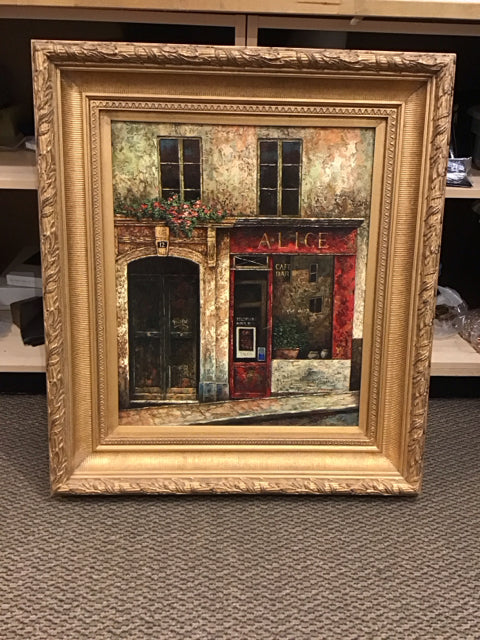 29.5"x40" Framed "Alice Cafe" Oil Painting