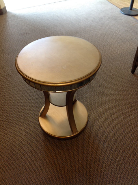 26" Round Gold Wood w/Mirror Accents End Table