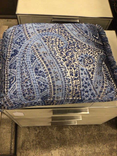 Blue & Cream Fringe Pillow