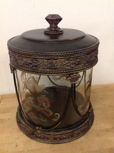 12" Ornate Glass & Metal Display Canister